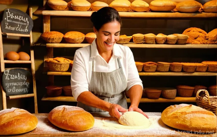 제빵사 커리어 로드맵 - **Prompt:** A heartwarming scene inside a traditional Portuguese artisan bakery. An experienced fema...