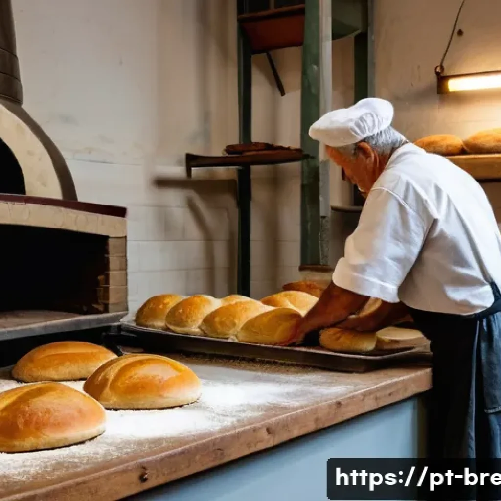 제빵사 채용 공고 읽는 법 - **Prompt:** A warm, rustic traditional Portuguese bakery scene. An experienced, silver-haired Portug...